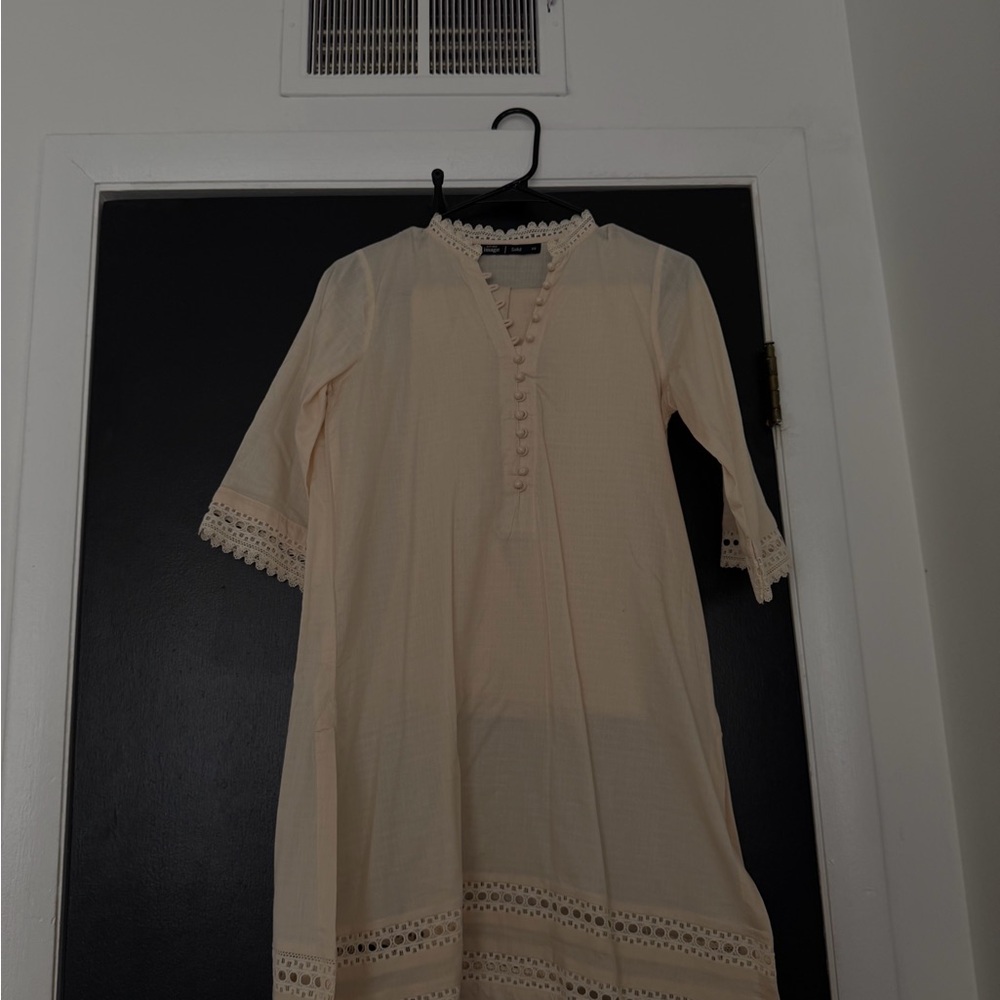 Image Pakistani/indian Cream Lace Trim Tunic Dress-never worn